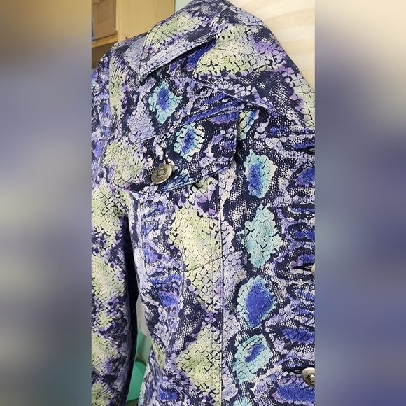 Hearts of Palm Blue / Green Snakeskin Print Lightweight Waist Line Jacket Sz 18 - Picture 5 of 9